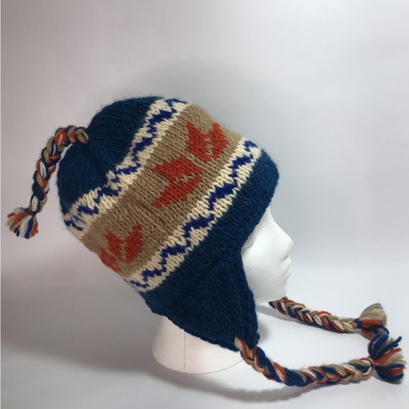 The Collection Royal 100% Wool Fleece Lined Ear Flap Tassel Knit Hat - Picture 1 of 8